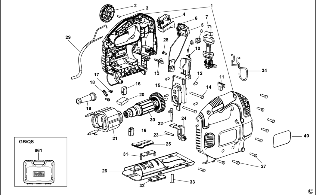 Black & Decker KS801SE Type 1 Jigsaw Spare Parts