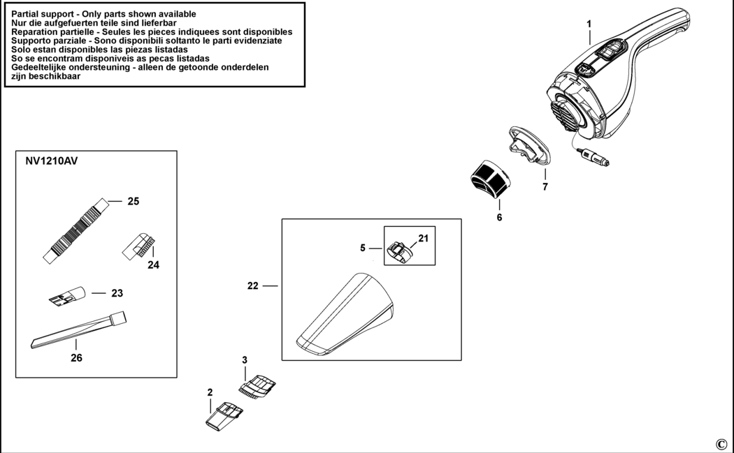 Black & Decker NV1210AV Type H1 Car Vac Spare Parts