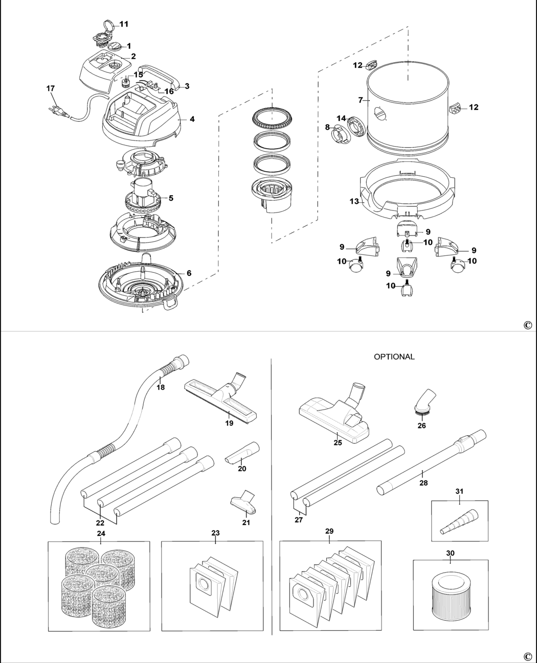 Black & Decker BXVC20XTE Type 1 Vacuum Cleaner Spare Parts