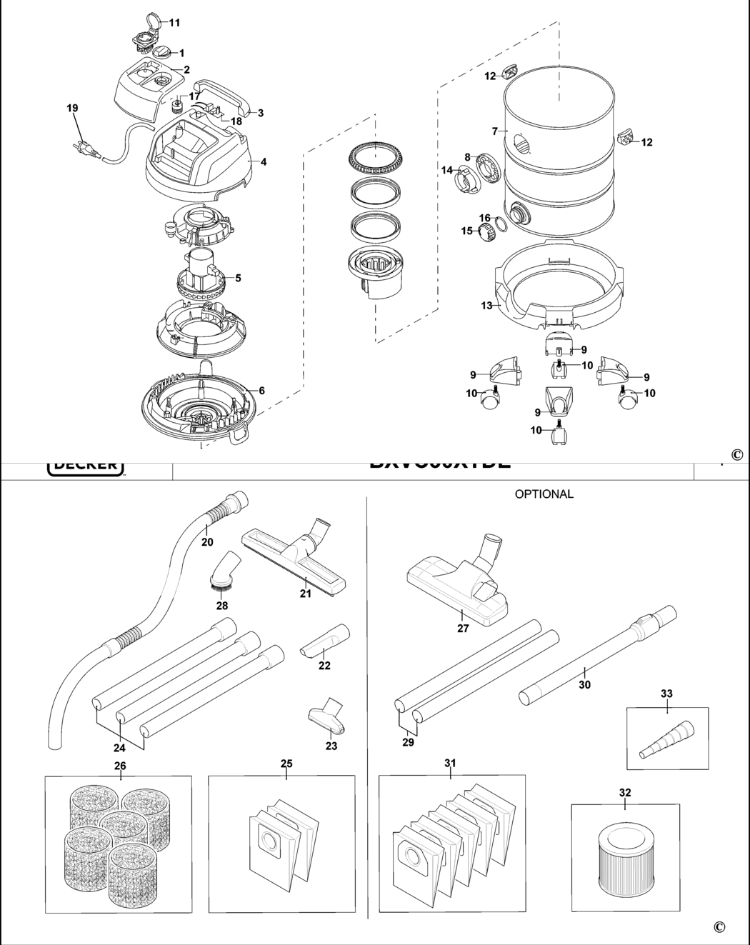 Black & Decker BXVC30XTDE Type 1 Vacuum Cleaner Spare Parts