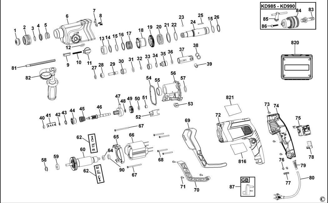 Black & Decker KD985 Type 3 Rotary Hammer Spare Parts