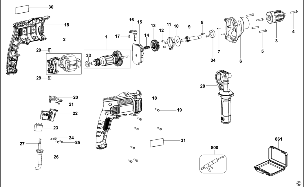 Black & Decker BDK700K Type 1 Hammer Drill Spare Parts