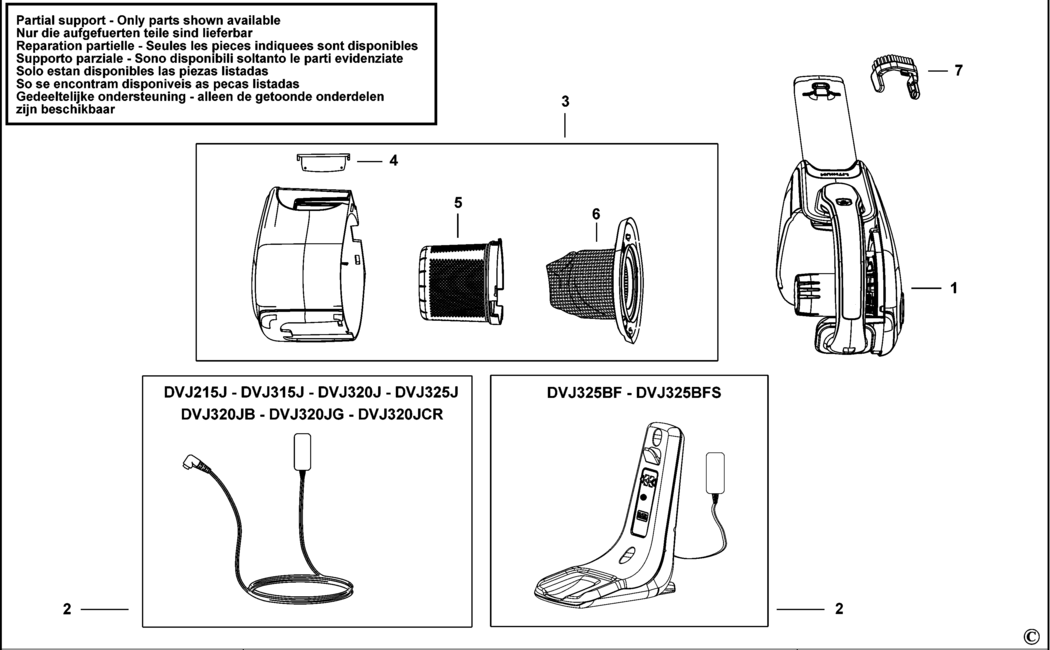 Black & Decker DVJ315J Type 1 Dustbuster Spare Parts