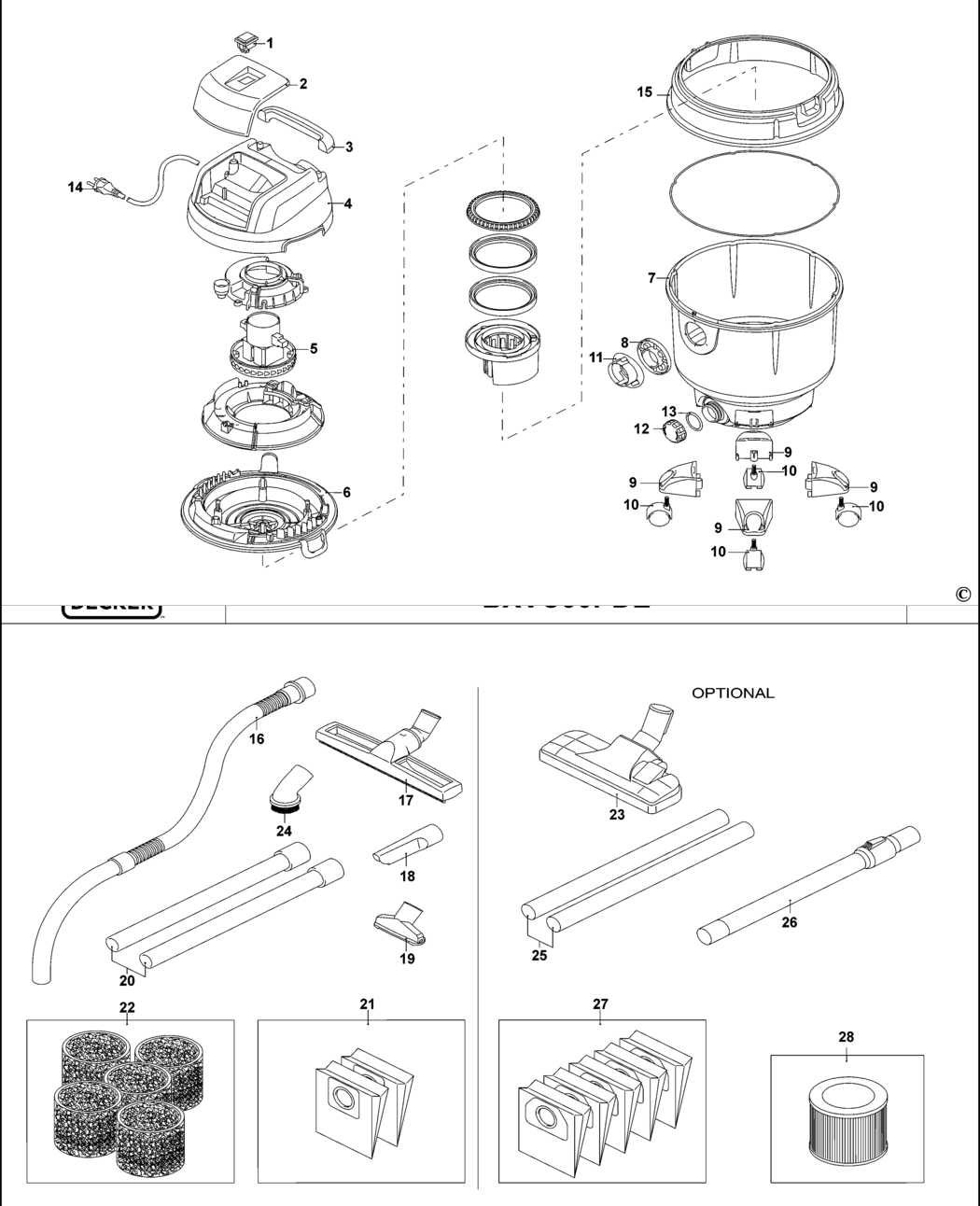 Black & Decker BXVC30PDE Type 1 Vacuum Cleaner Spare Parts