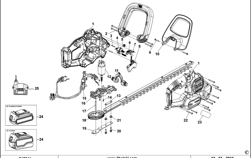 Black & Decker GTC18502PC Type 1 Hedge Trimmer Spare Parts