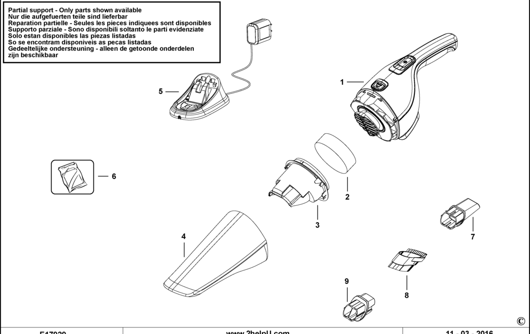 Black & Decker WDB115WA Type 1 Wet N'dry Vac Spare Parts