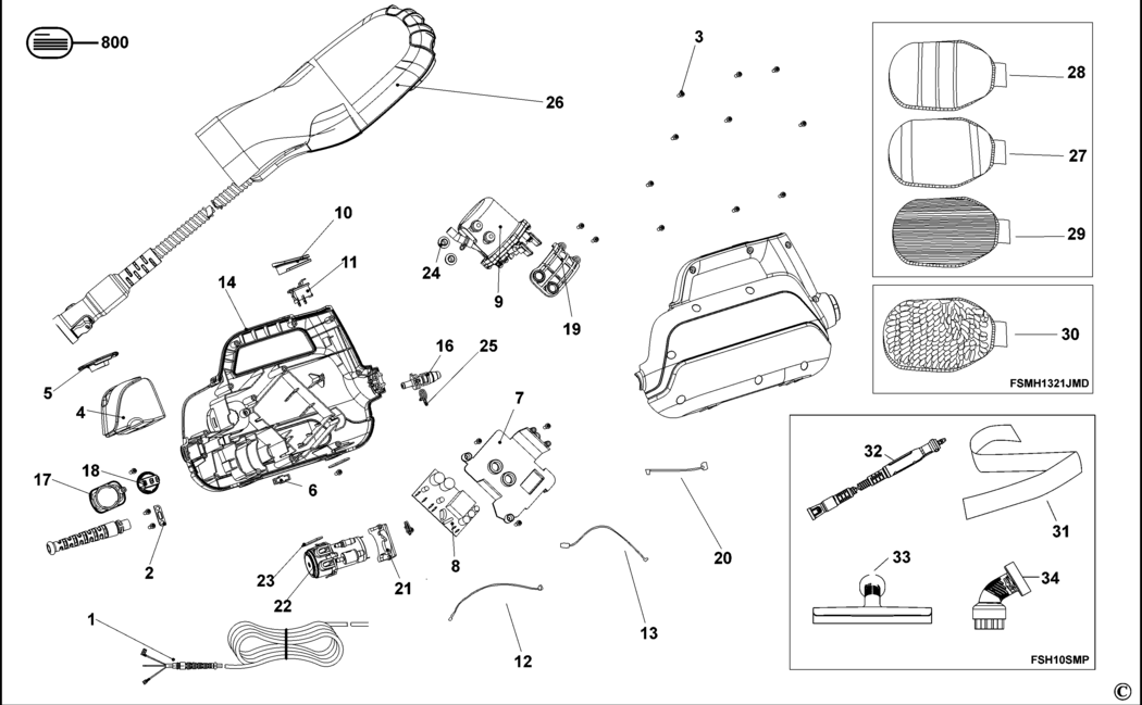 Black & Decker FSH10SM Type 1 Steam Mop Spare Parts