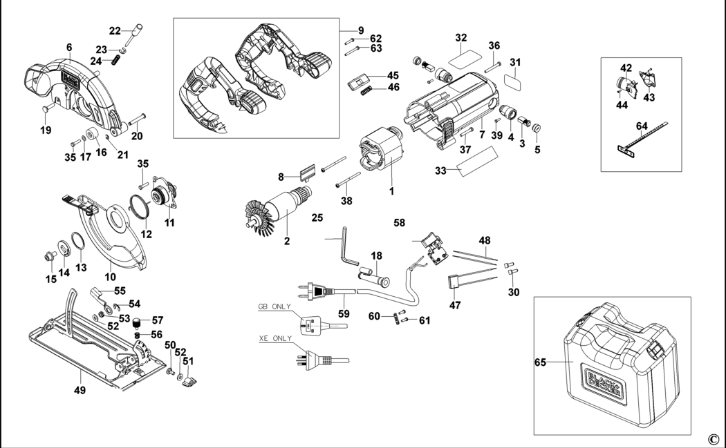 Black & Decker CS1250K Type 1 Circular Saw Spare Parts