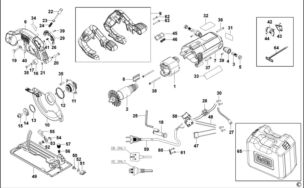 Black & Decker CS1250KL Type 1 Circular Saw Spare Parts