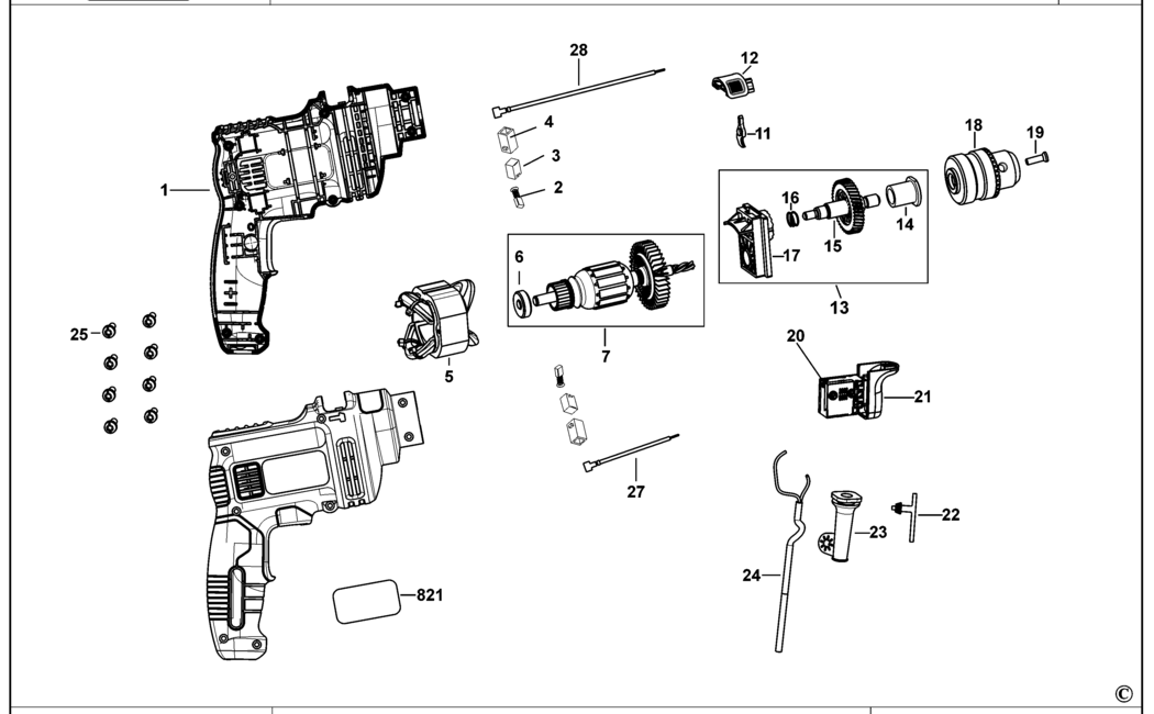 Black & Decker KR5010V Type 1 Hammer Drill Spare Parts