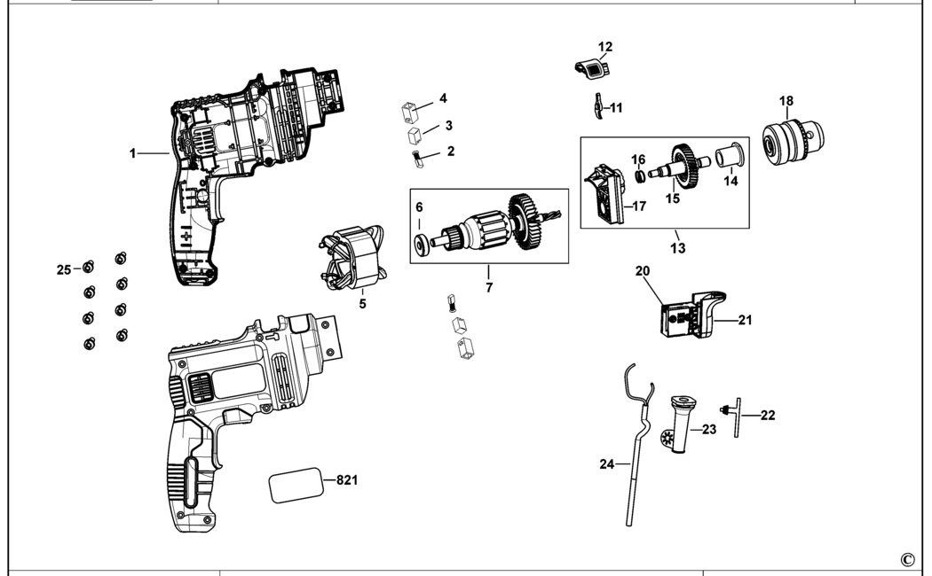 Black & Decker KR5010 Type 1 Hammer Drill Spare Parts