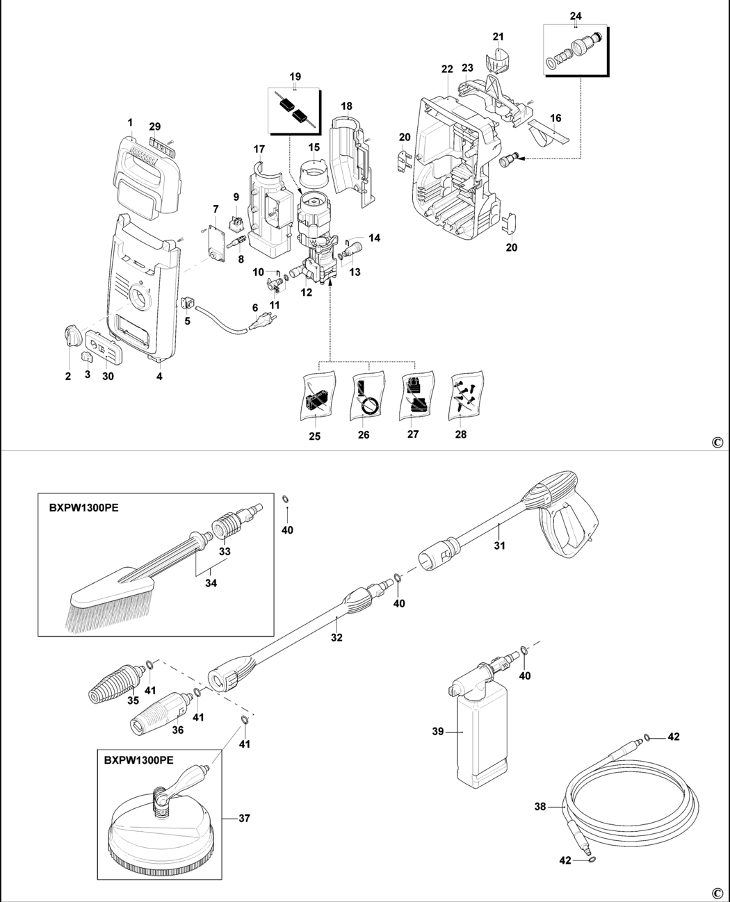 Black & Decker BXPW1300PE Type 1 Pressure Washer Spare Parts