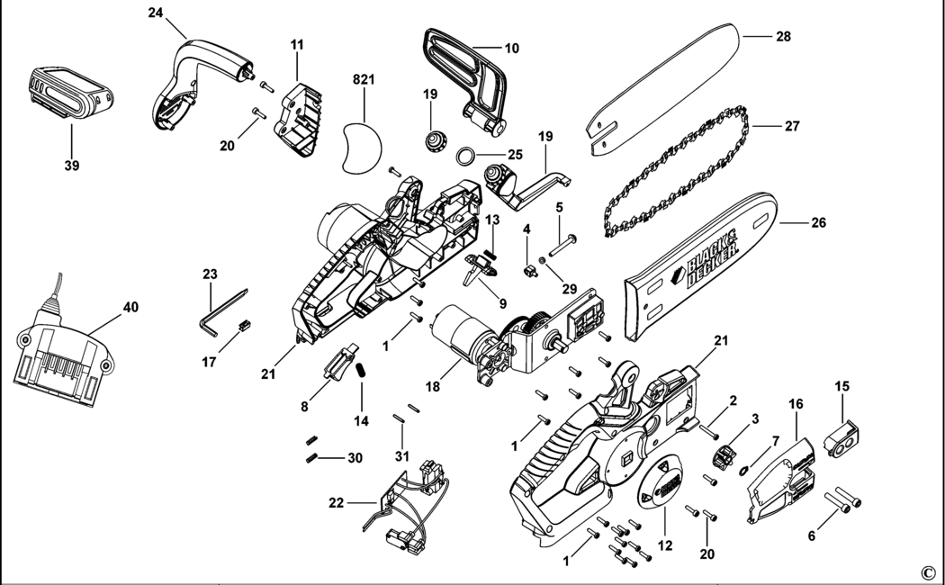 Black & Decker GKC1820ST1 Type 1 Chainsaw Spare Parts