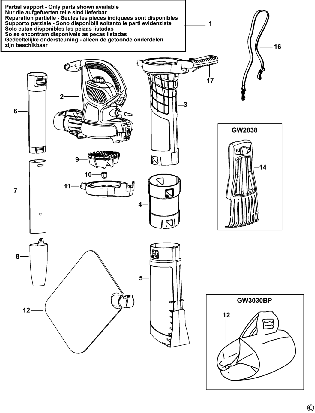 Black & Decker GW2838 Type 2 Blowvac Spare Parts