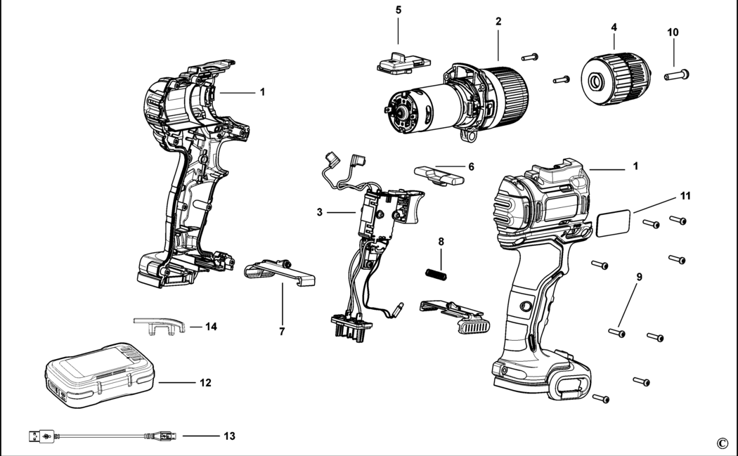 Black & Decker BDCHD12S1 Type H1 Hammer Drill Spare Parts