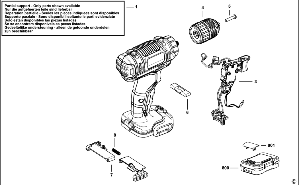 Black & Decker BCD701 Type 1 Drill/driver Spare Parts