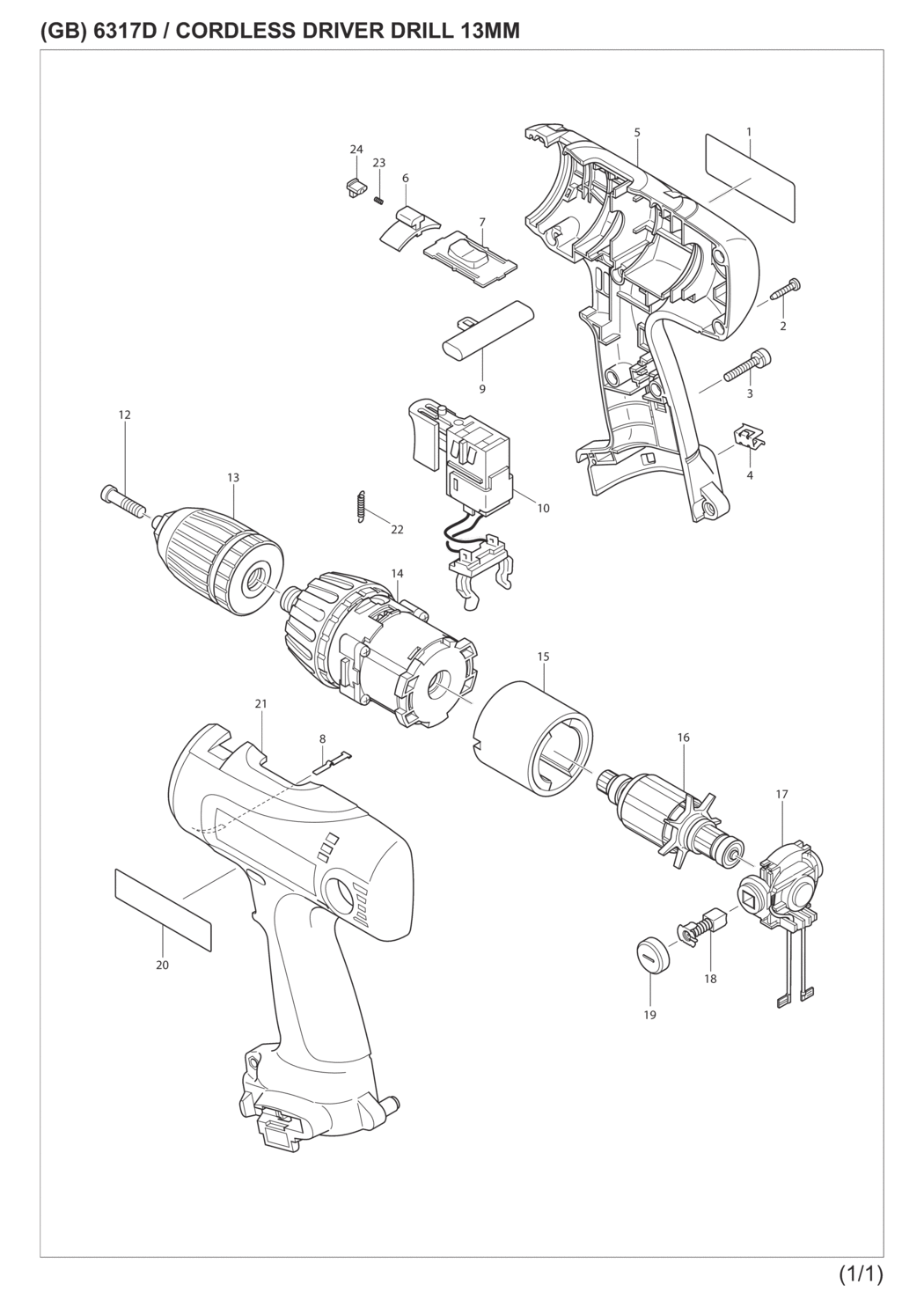 Makita 6317DWAE3 Cordless Driver Drill Spare Parts