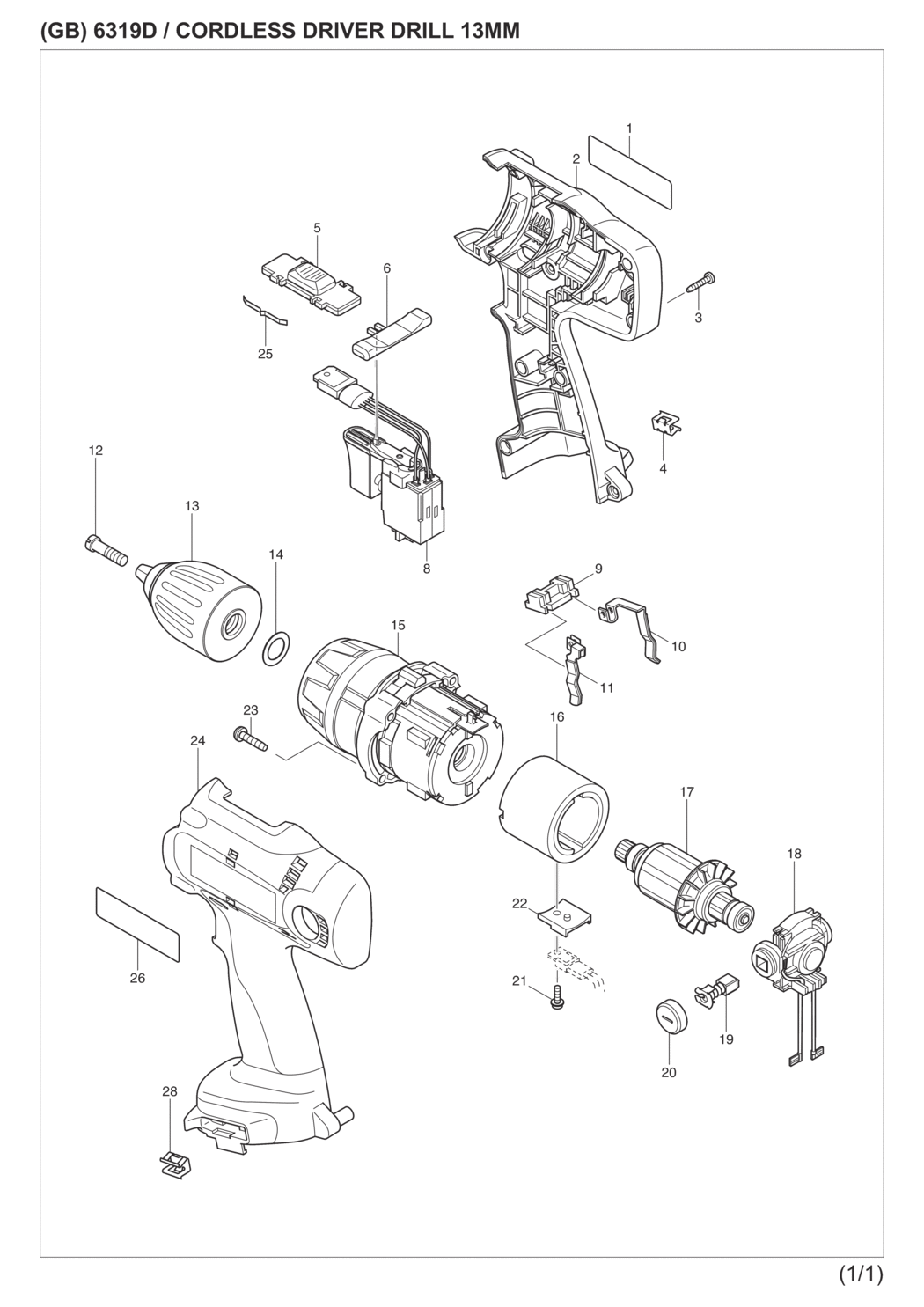 Makita 6319DWDE Cordless Driver Drill Spare Parts