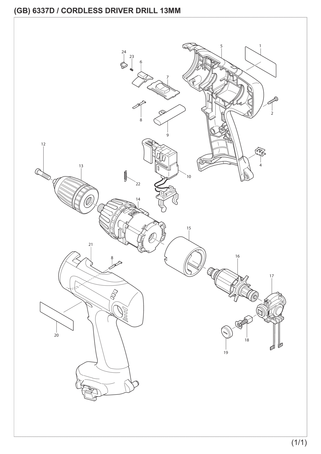 Makita 6337DWAE Cordless Driver Drill Spare Parts