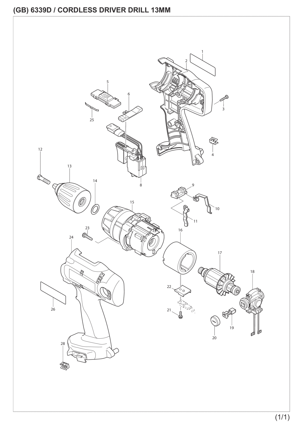 Makita 6339DWDE Cordless Driver Drill Spare Parts