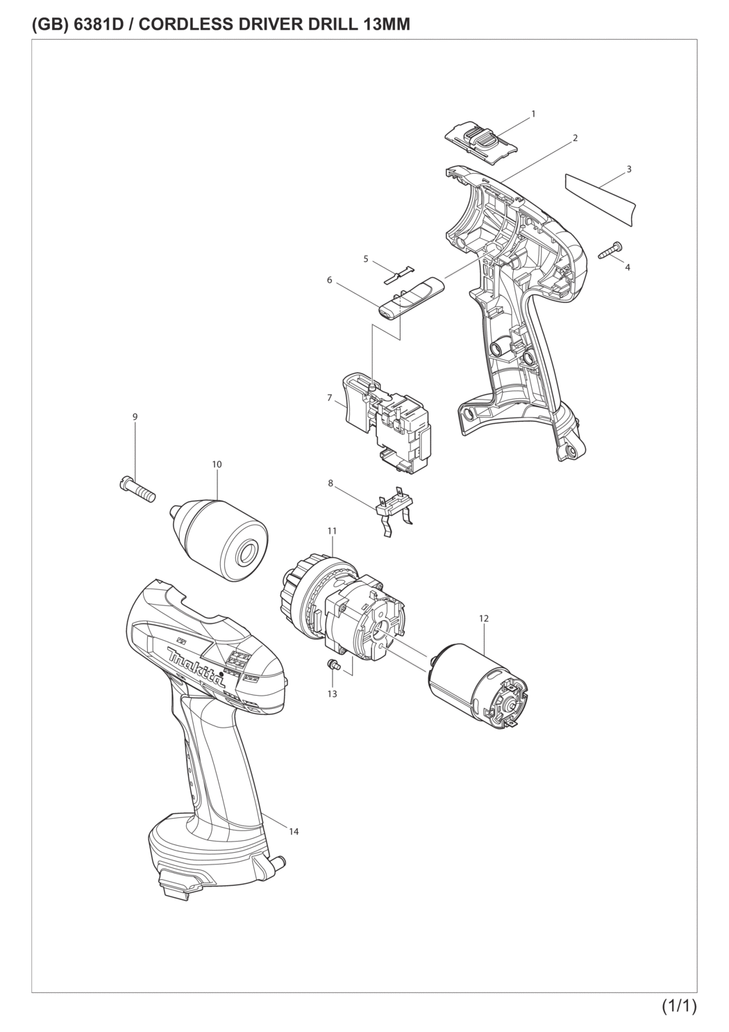 Makita 6381DWPE Cordless Driver Drill Spare Parts