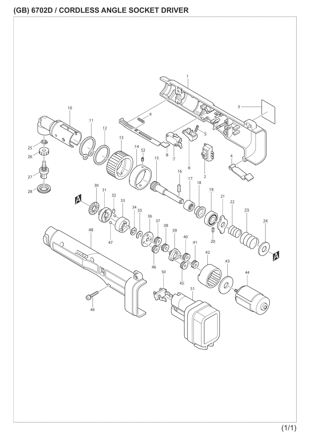 Makita 6702D Cordless Angle Socket Driver Spare Parts