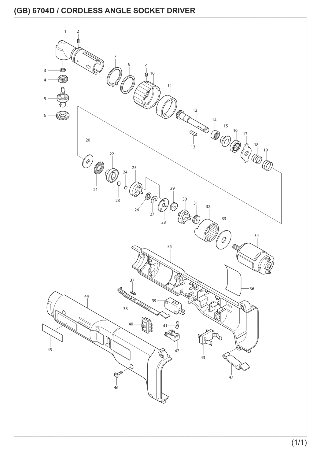 Makita 6704D Cordless Angle Socket Driver Spare Parts