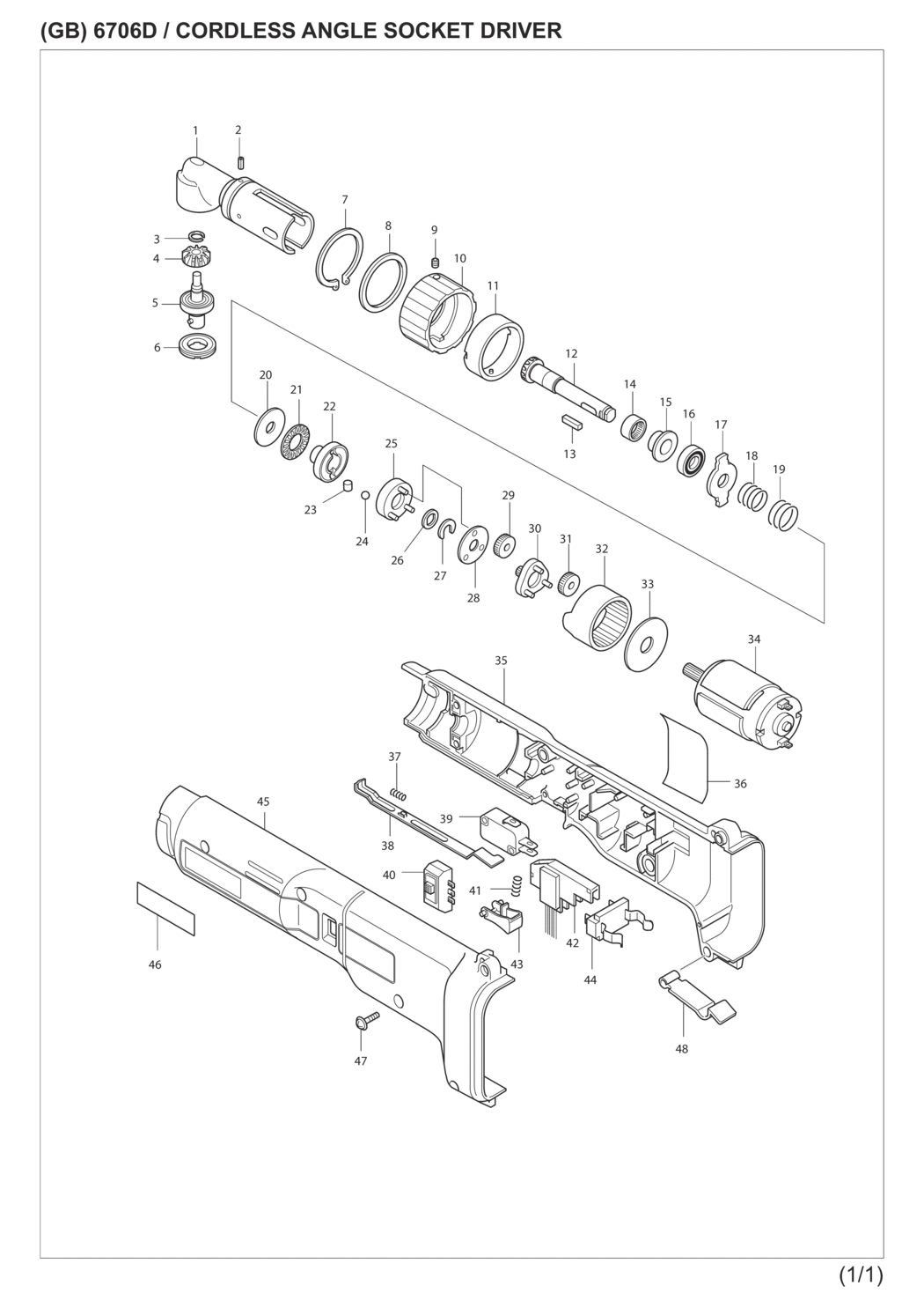 Makita 6706D Cordless Angle Socket Driver Spare Parts