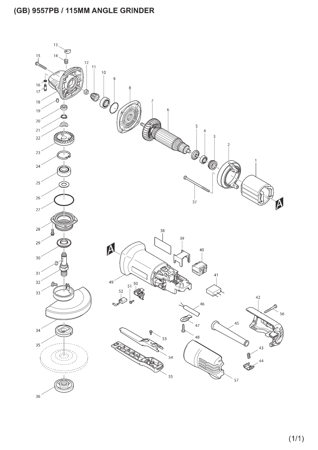 Makita 9557PB Angle Grinder Spare Parts