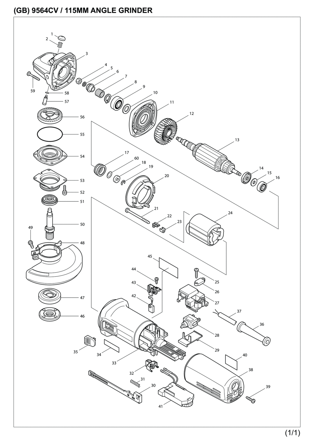 Makita 9564CV Angle Grinder Spare Parts