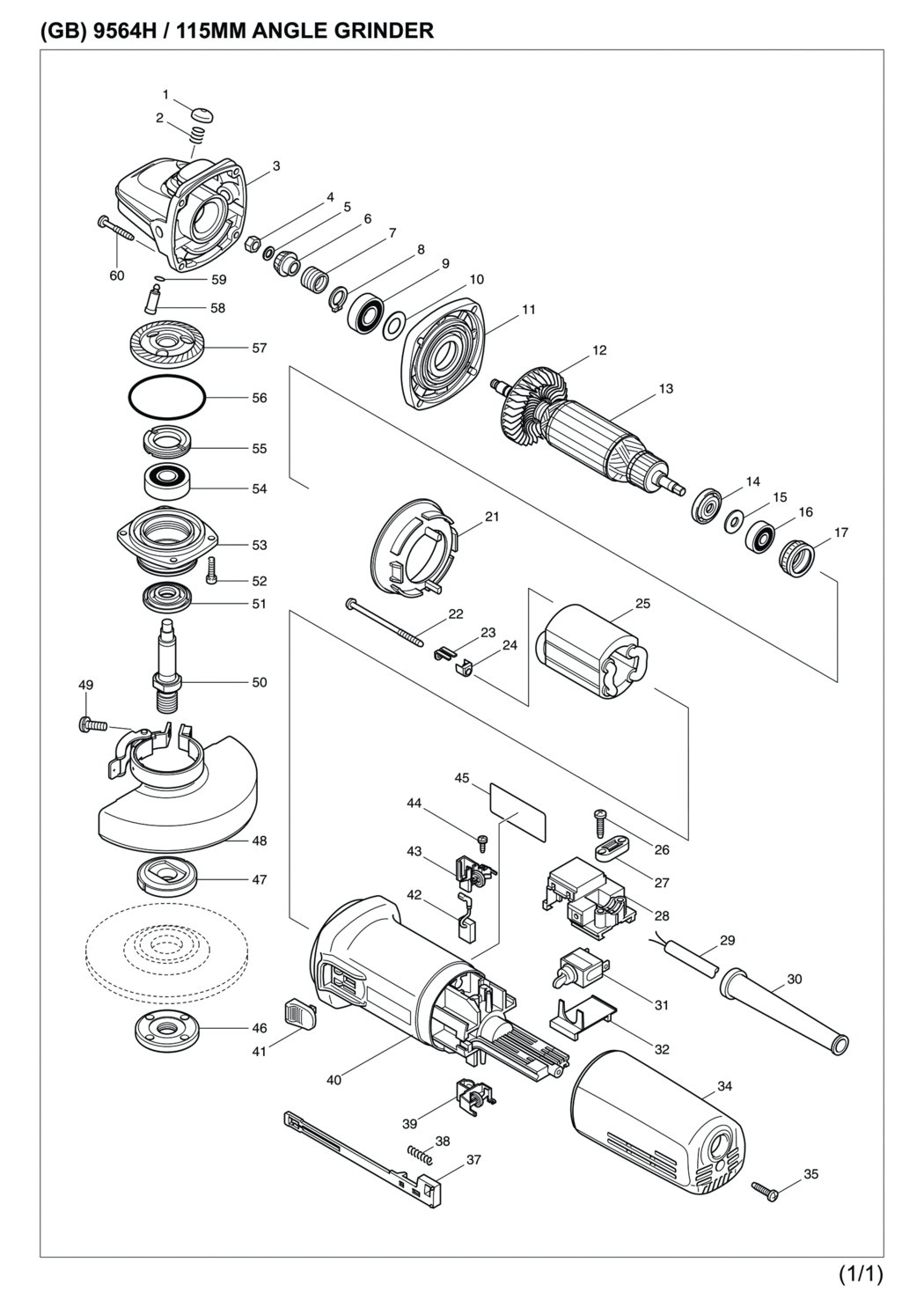 Makita 9564H Angle Grinder Spare Parts