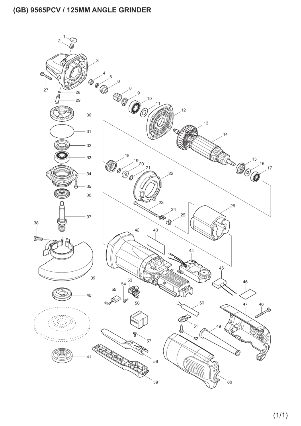 Makita 9565PCV Angle Grinder Spare Parts