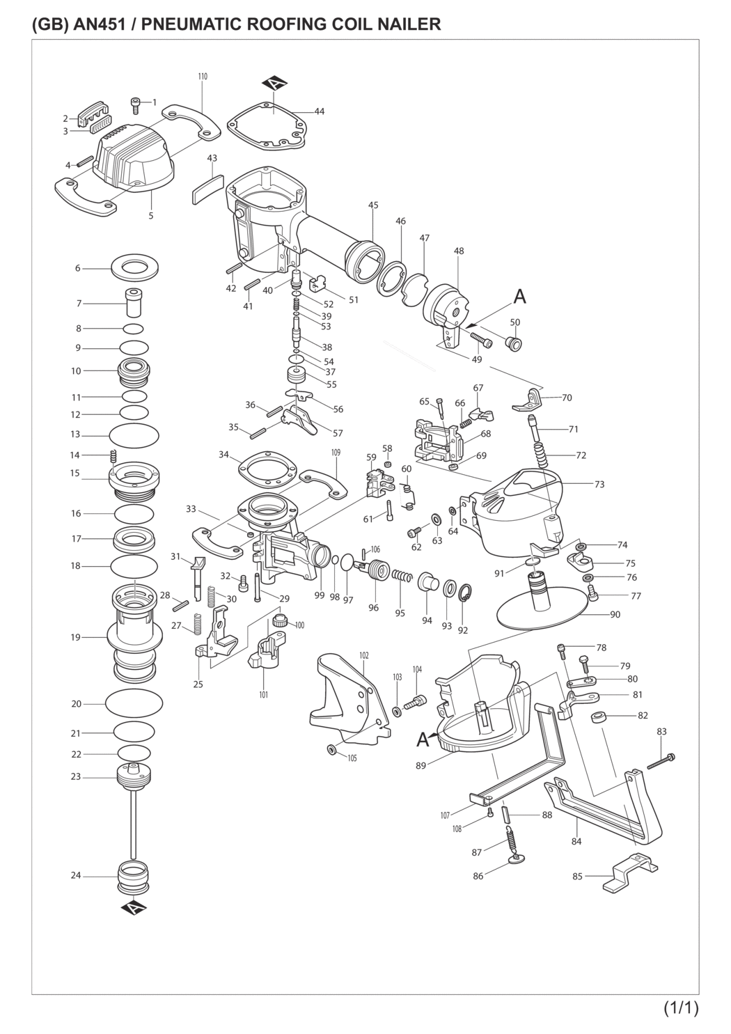 Makita AN451 Pneumatic Roofing Coil Nailer Spare Parts