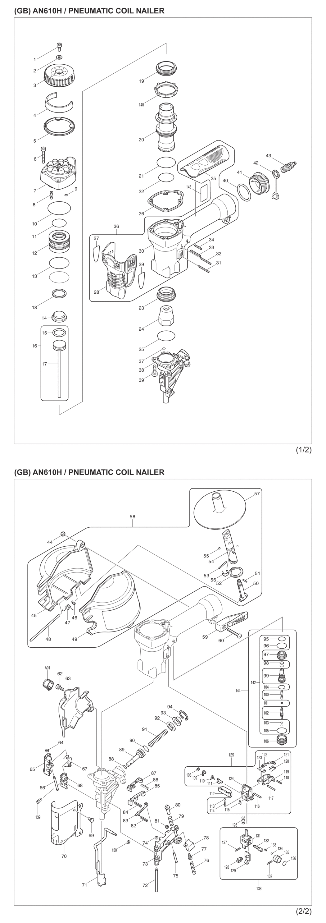 Makita AN610H Construction Coil Nailer Spare Parts