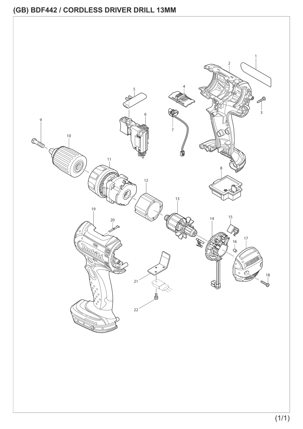 Makita BDF442Z Cordless Driver Drill Spare Parts