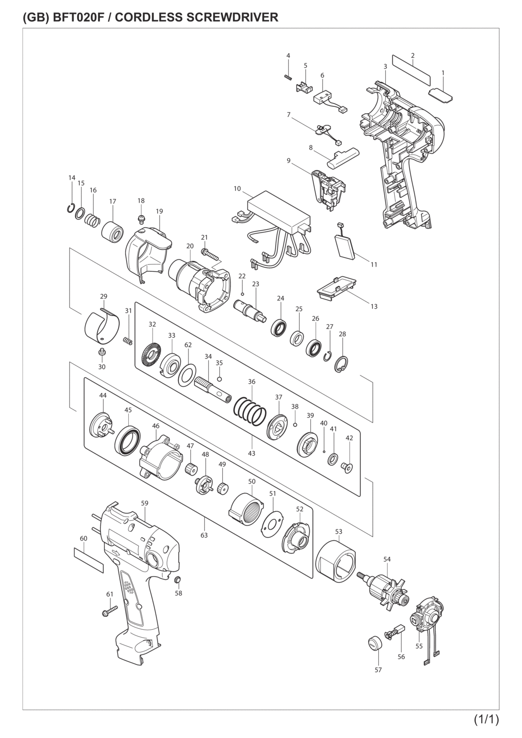 Makita BFT020FZ Cordless Screwdriver Spare Parts