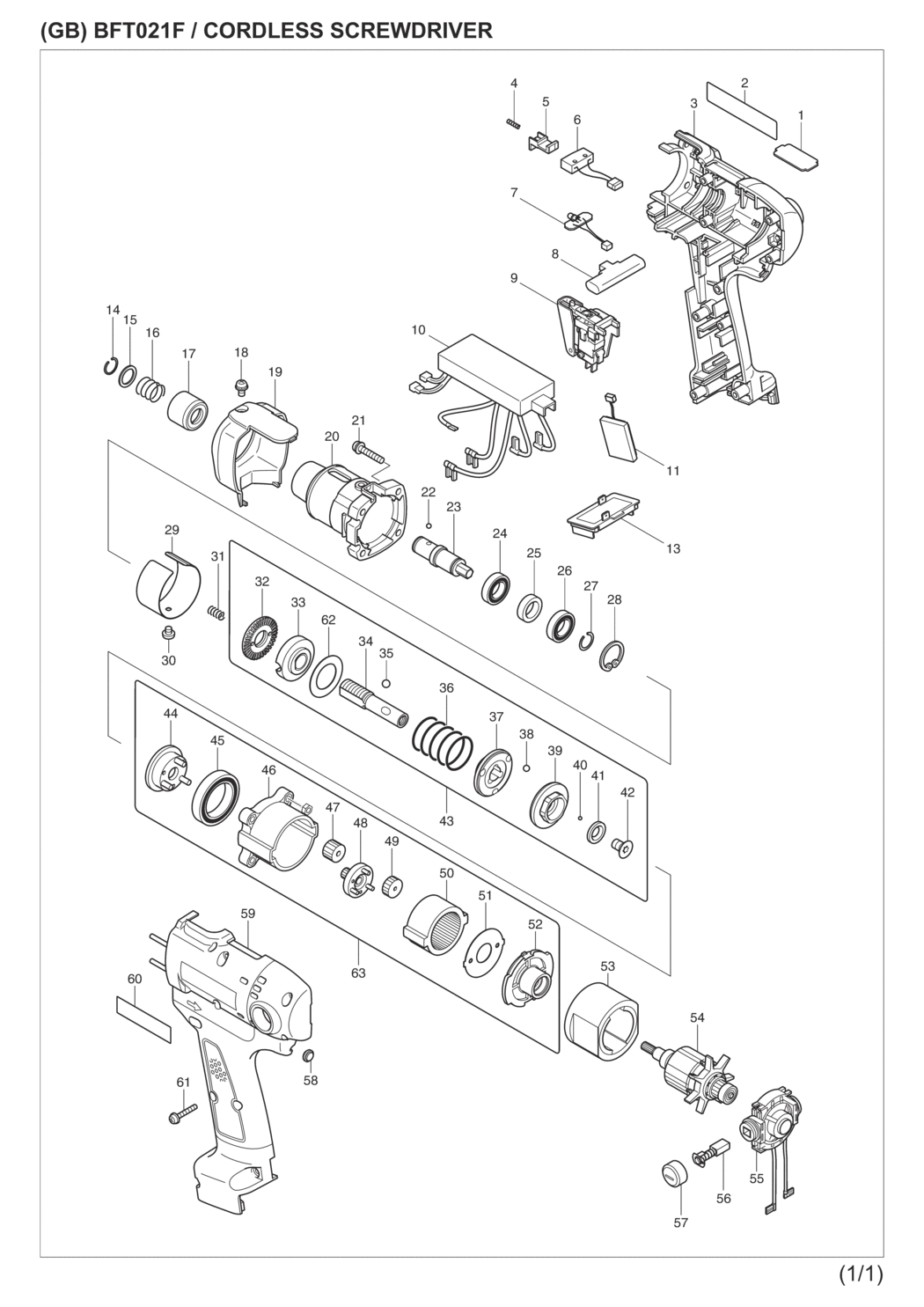 Makita BFT021FZ Cordless Screwdriver Spare Parts