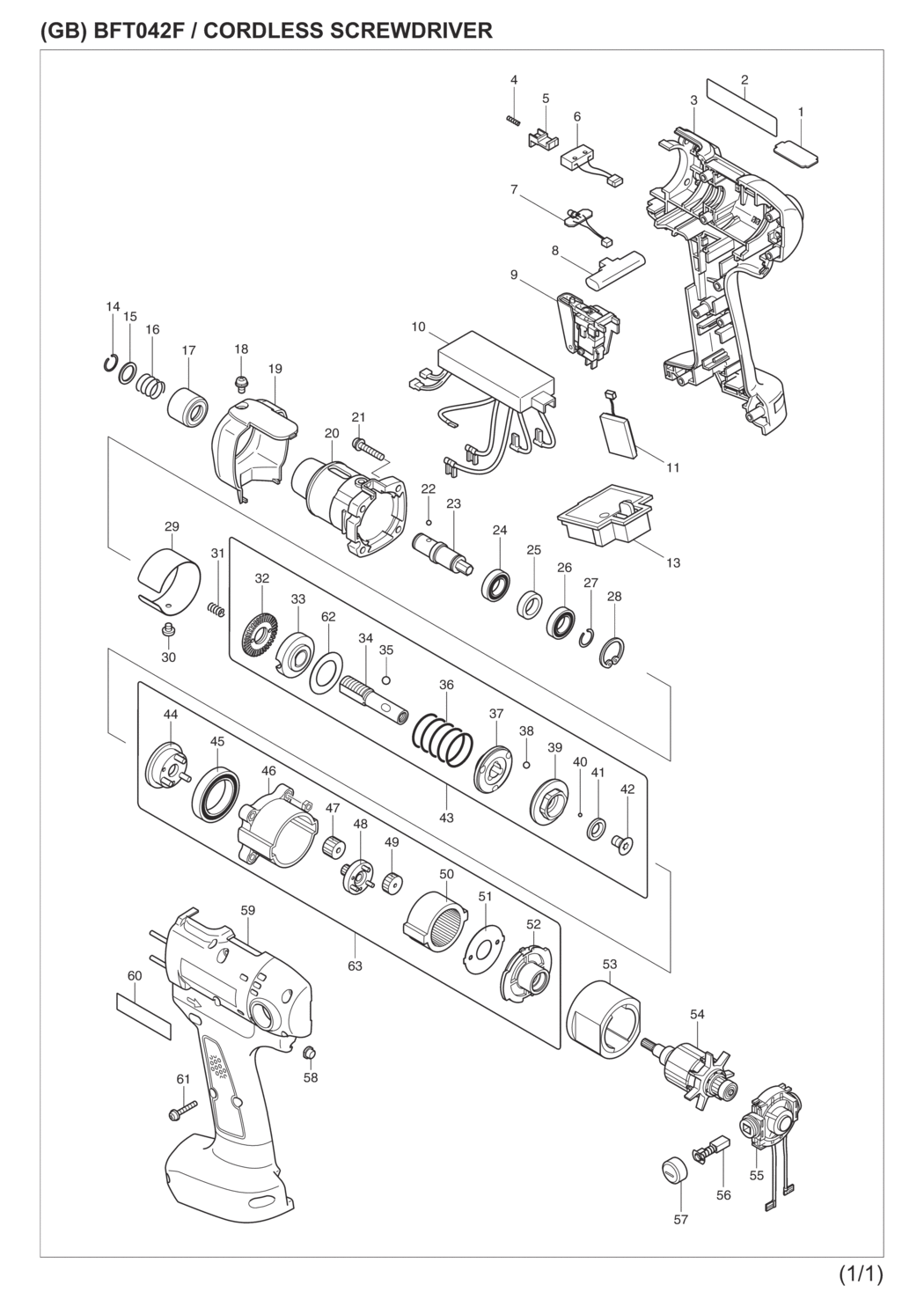 Makita BFT042FZ Cordless Screwdriver Spare Parts