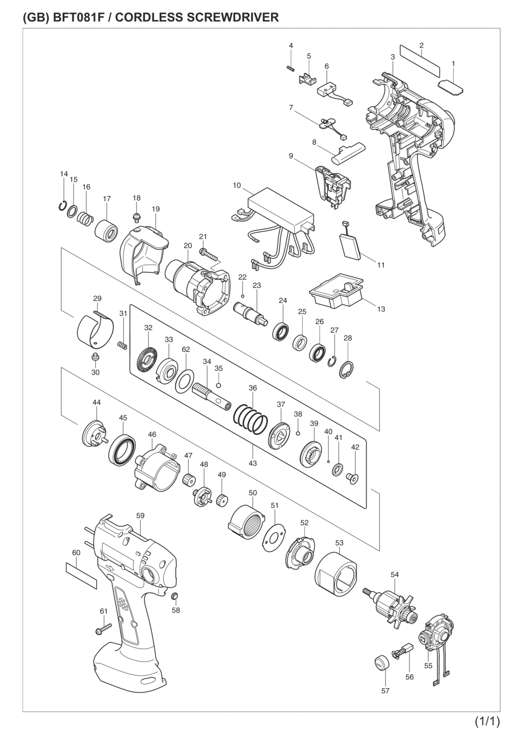 Makita BFT081FZ Cordless Screwdriver Spare Parts