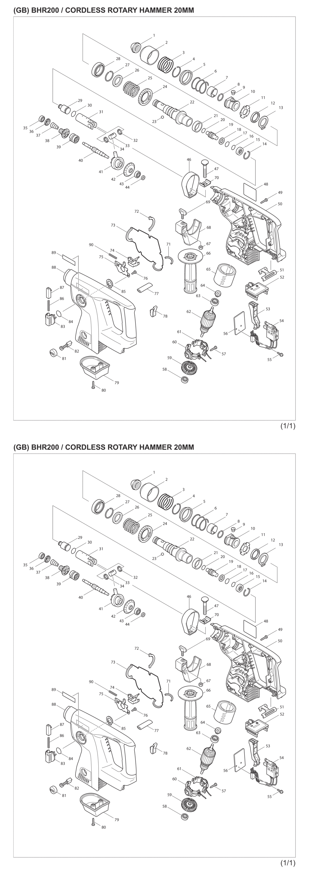 Makita BHR200SAJ Cordless Combination Hammer Spare Parts