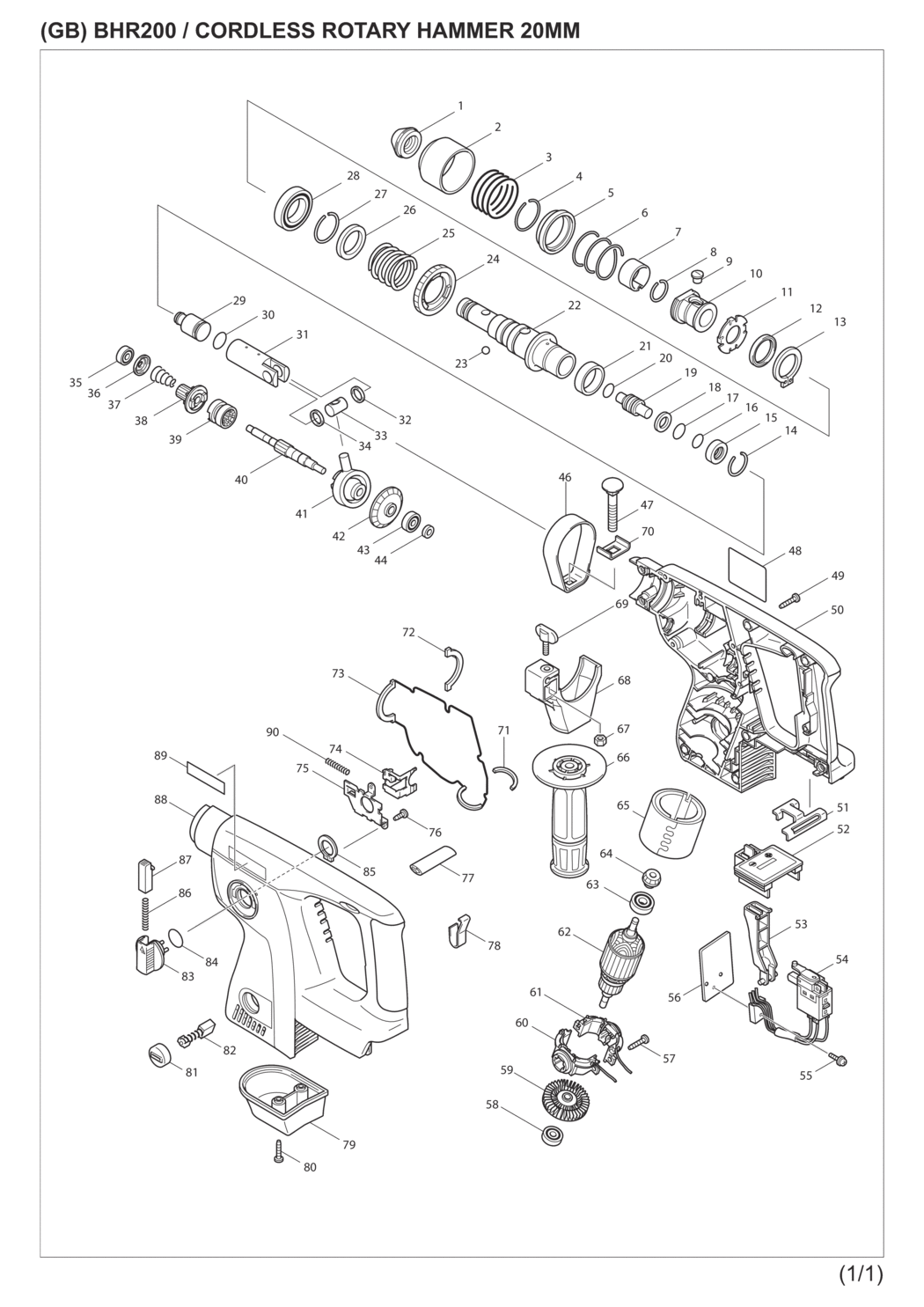 Makita BHR200SJ Cordless Combination Hammer Spare Parts