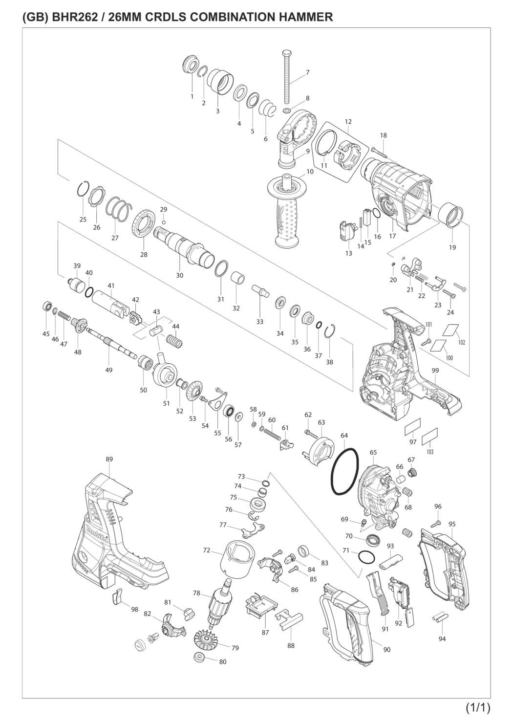 Makita BHR262ZC Cordless Combination Hammer Spare Parts