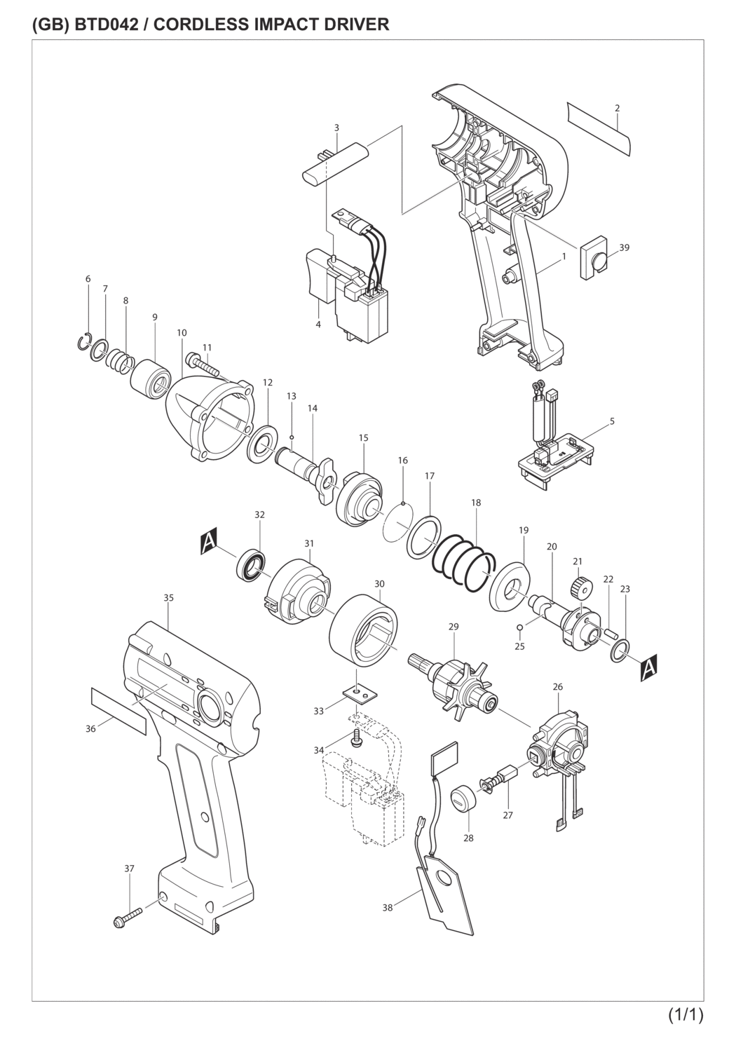 Makita BTD042Z Cordless Impact Driver Spare Parts