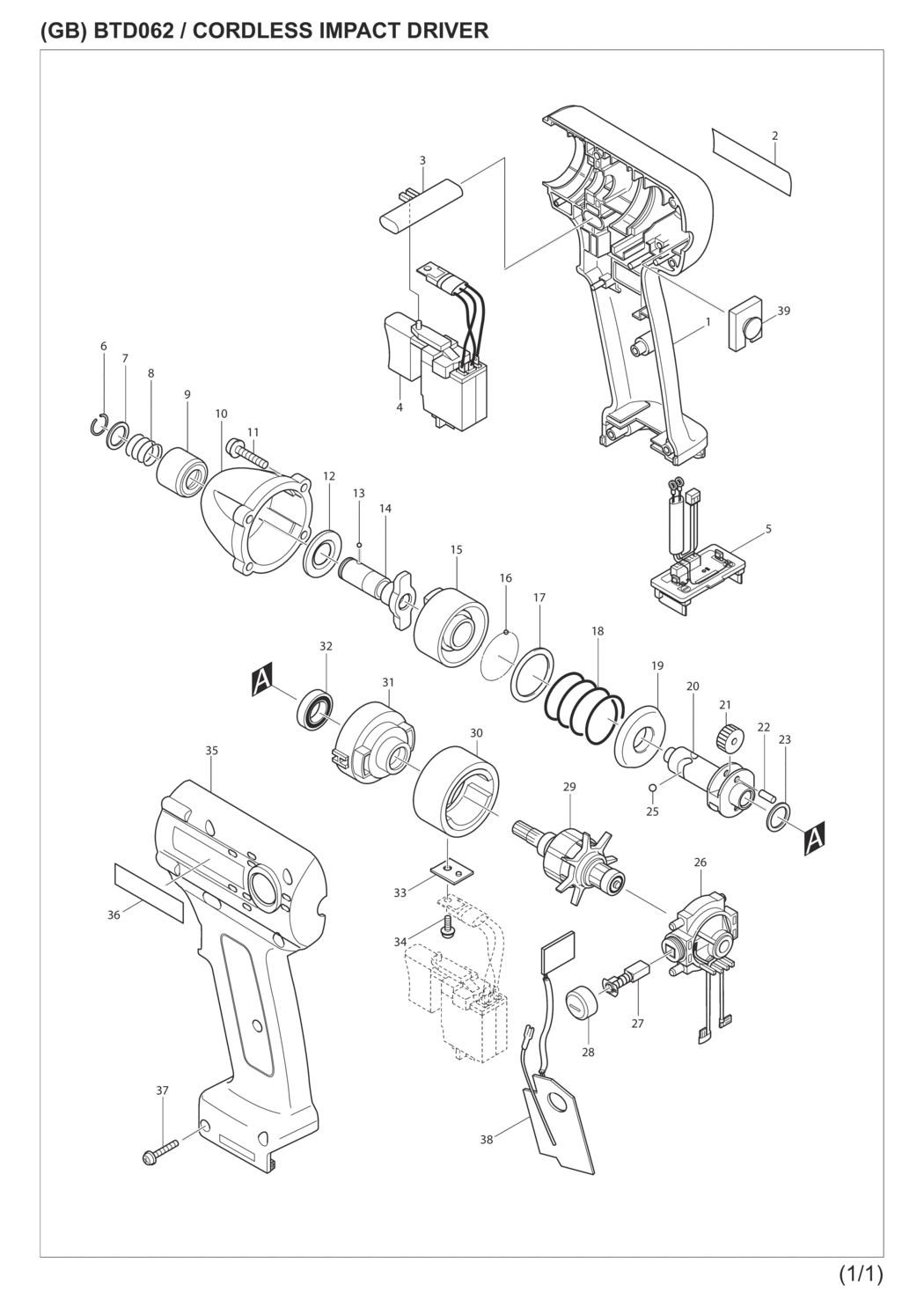 Makita BTD062Z Cordless Impact Driver Spare Parts