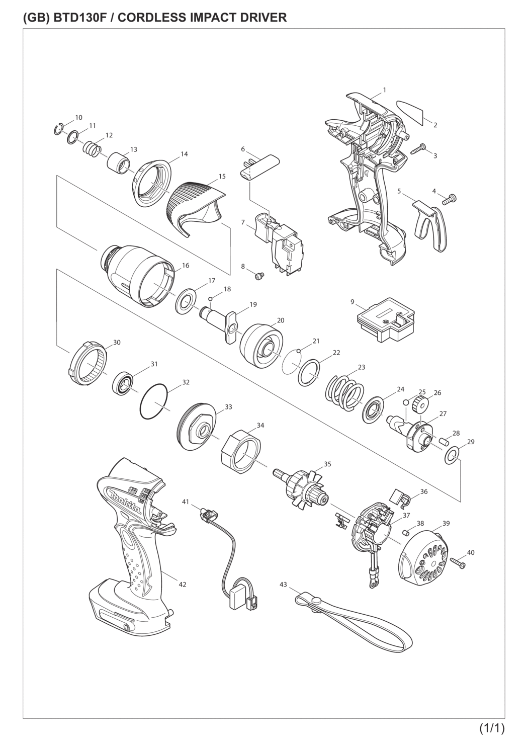 Makita BTD130FRFER Cordless Impact Driver Spare Parts