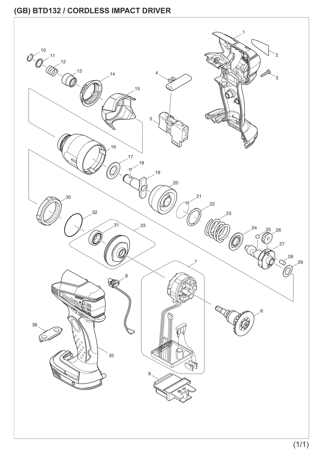 Makita BTD132RFE Cordless Impact Driver Spare Parts