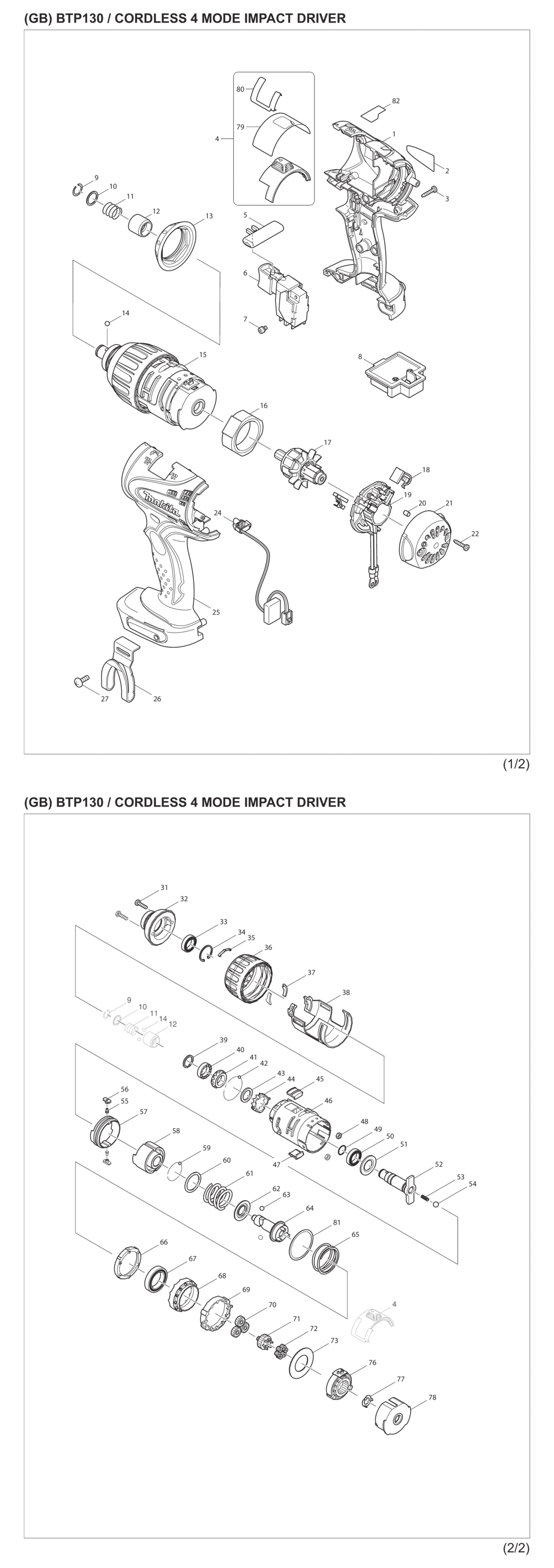 Makita BTP130SFE Cordless 4 Mode Impact Driver Spare Parts