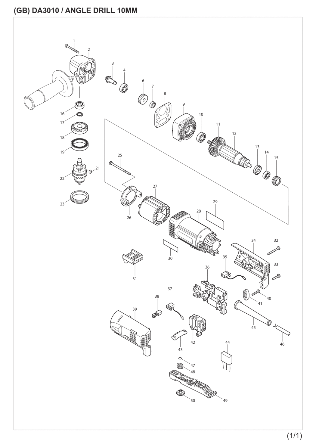 Makita DA3010 Angle Drill Spare Parts