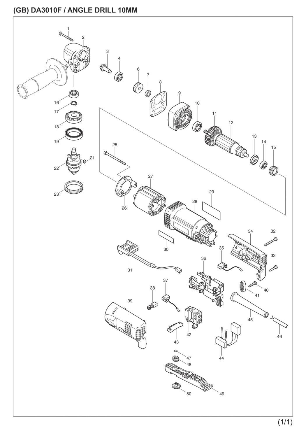 Makita DA3010F Angle Drill Spare Parts