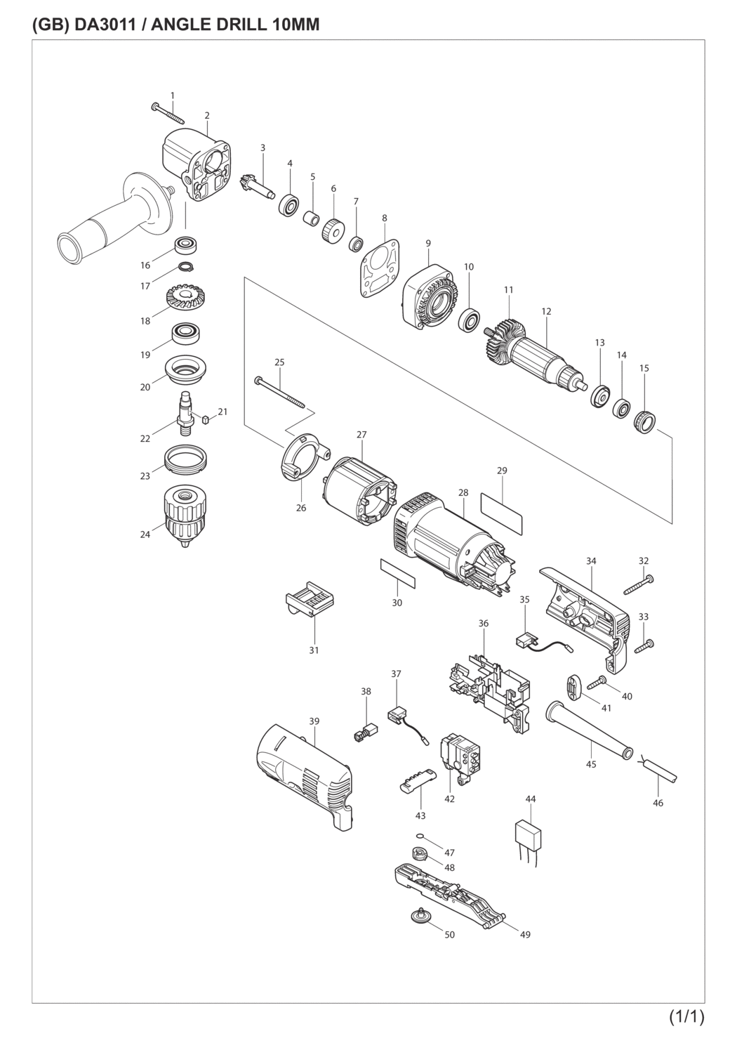 Makita DA3011 Angle Drill Spare Parts